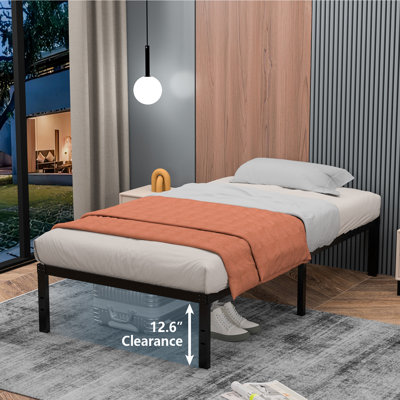 14'' Metal Bedframe No Box Spring Needed Eassy Assemble Platform Bed