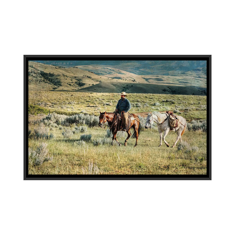 Headed To Mend Fence by Rhonda Thompson - Floater Frame Print on Canvas