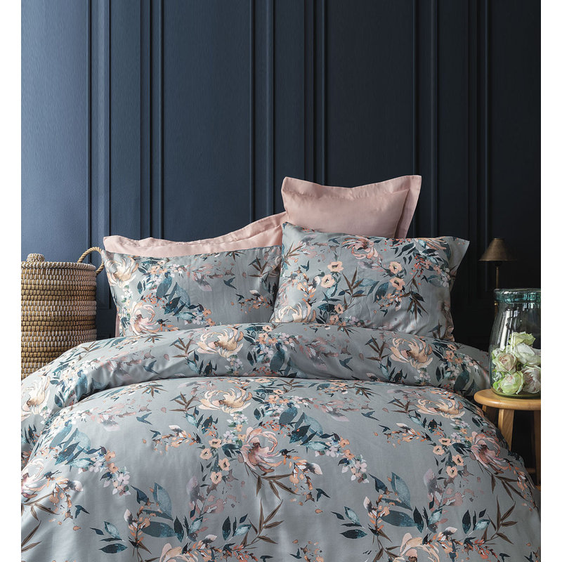 Ensemble de housse de couette 100% coton Adelmo bleu / rose, Housse de couette 63 "x 87" + 2 pièces supplémen