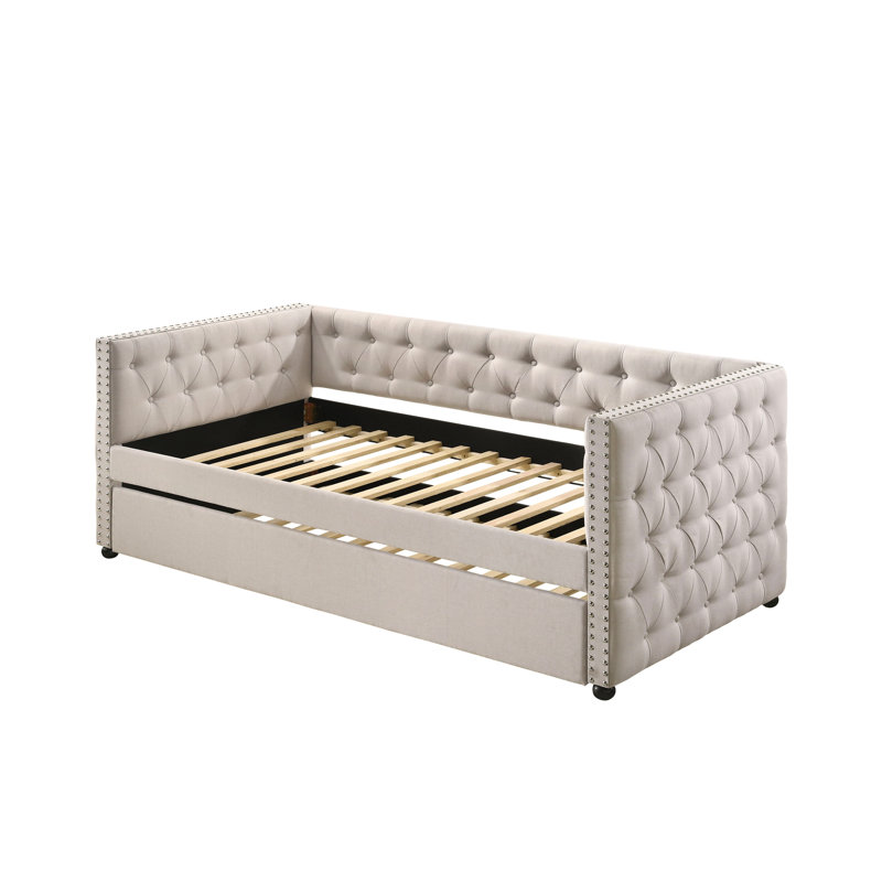 Beige Fabric Daybed W/Trundle (Overall Full), Beige, Full