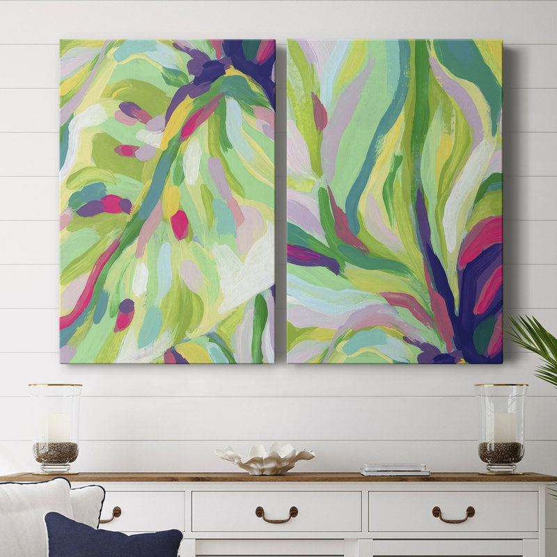 Toile tendue brillante avec abstraction tropicale I-Premium - prête à être accrochée, H 36 po x l 48 po