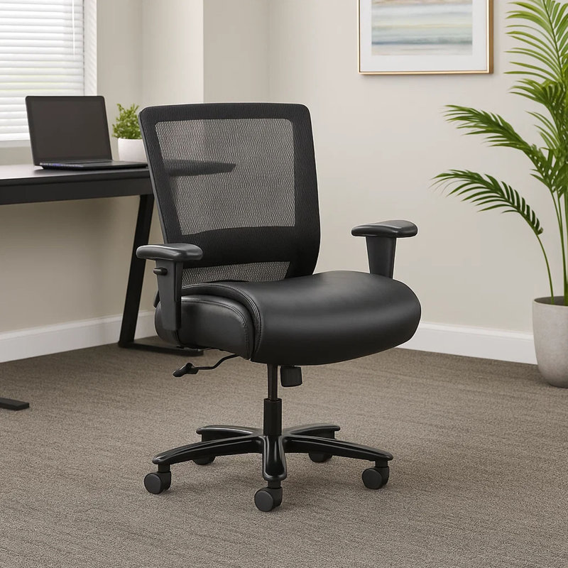 Chaise de bureau robuste en filet noir et similicuir, capacité de 400 lb