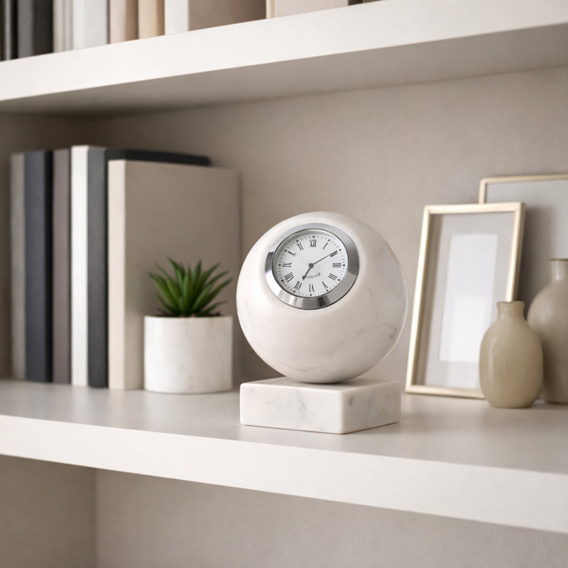 Horloge décorative sphérique décorative sur base en marbre