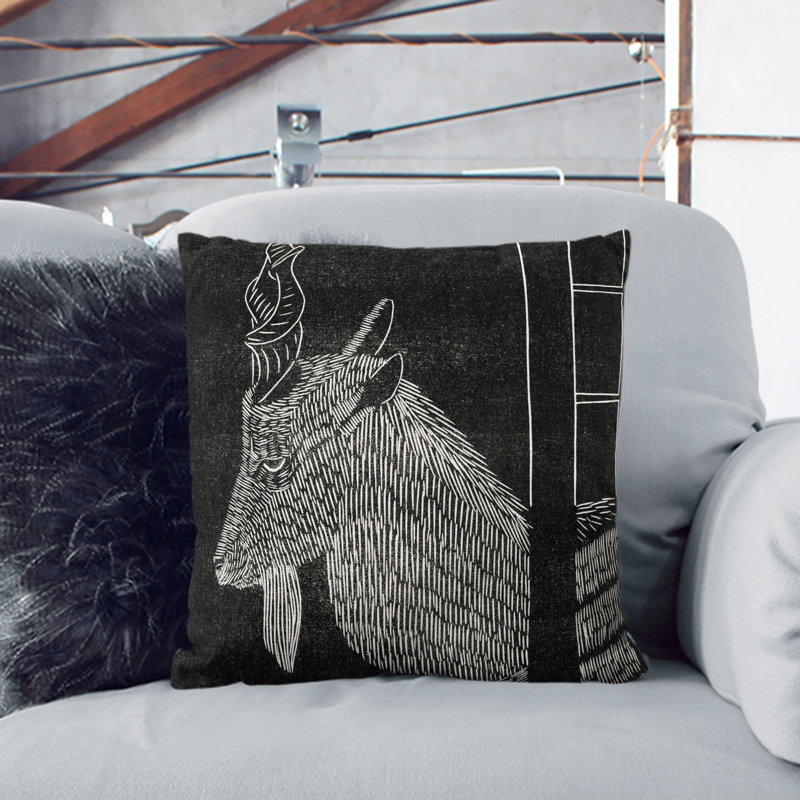 Markhor Goat Vol.2 Square Throw Cushion, Black, 55cm H x 55cm W x 20cm D