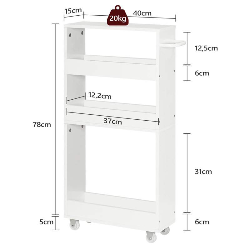 40cm W Utility Cart with Wheels, White
