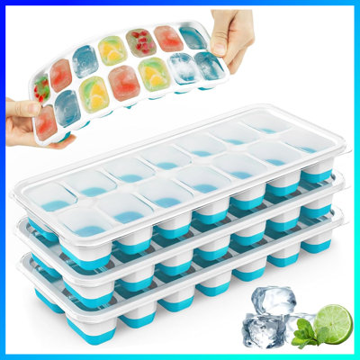 4-Pack Ice Cube Trays – 56 PC Silicone & Plastic Ice Cube Molds For Freezer, LFGD Certified & BPA Free, Stackable With Spill-Proof Lids – Perfect For Whiskey, Beer, Cocktails & Coffee