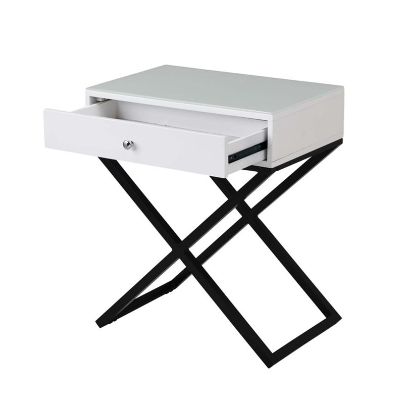 Table de chevet en bois Koraldo, Blanc