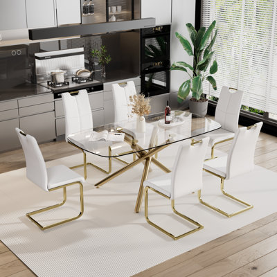 Rectangle Glass Pedestal Dining Set