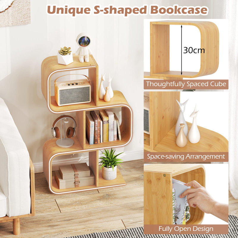 100cm H x 61cm W Bamboo / Rattan Geometric Bookcase, (3 Shelves) 100cm H x 61cm W x 23cm D
