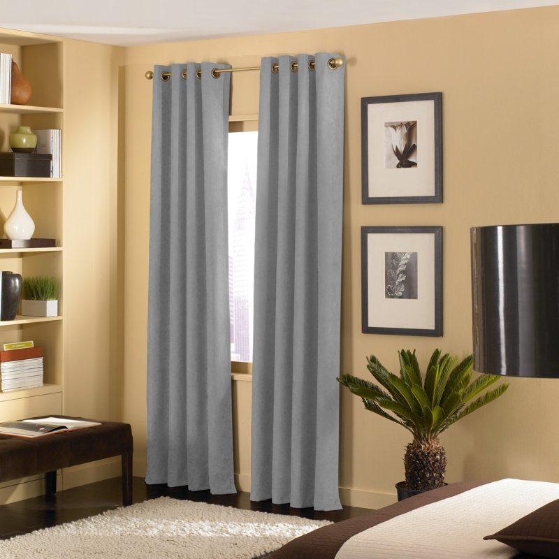 Boehme Solid Room Darkening Grommet Single Curtain Panel, Pewter, 50" W x 132" L