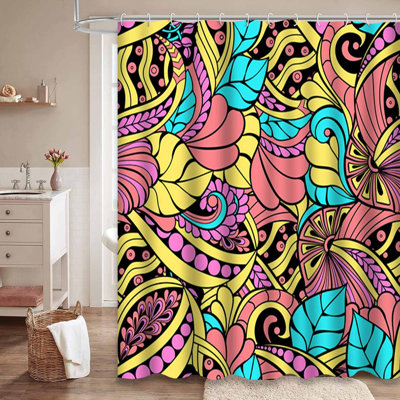 Rideau de douche à motif floral coloré abstrait coloré avec 12 crochets