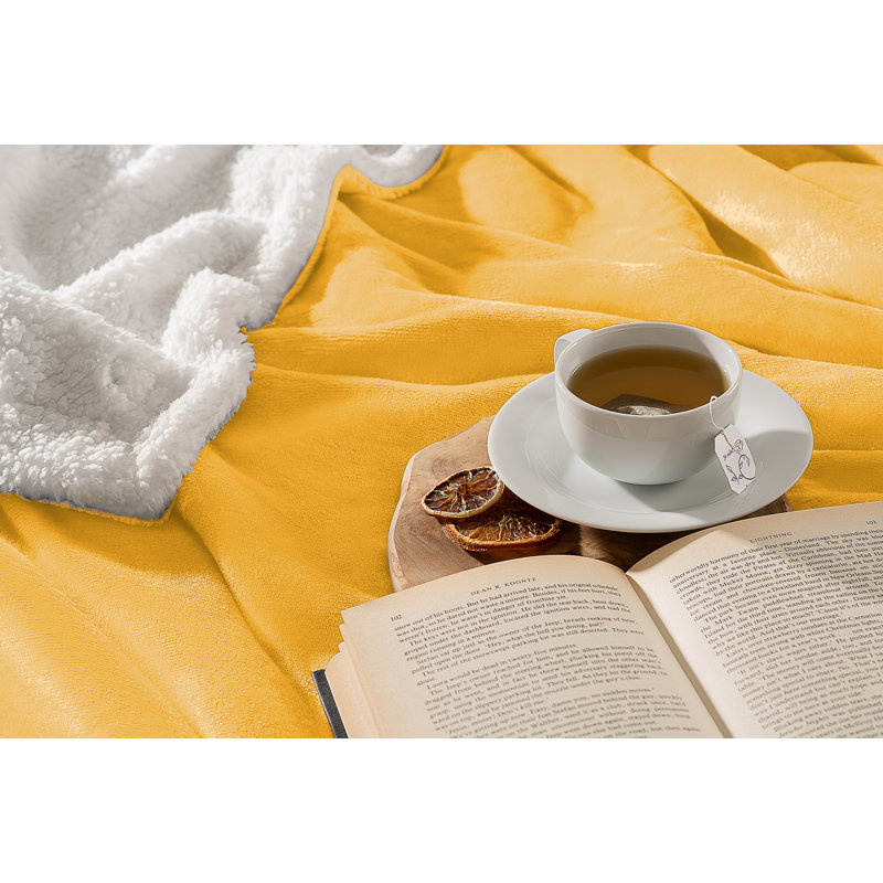 Sherpa Throw - Single Throw Blanket, Ochre, W130 x L150cm
