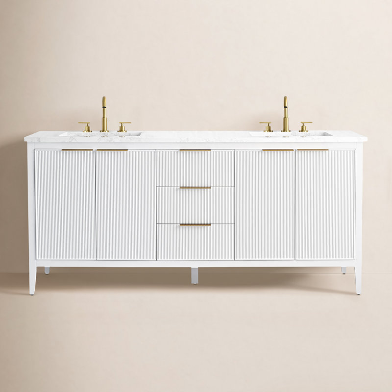 Bilroy 72" Double Vanity, White/Brushed Bronze