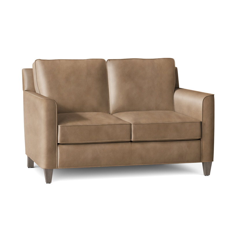 Yorba Leather Loveseat, Stone, Aspen Lenado Brown Genuine Leather