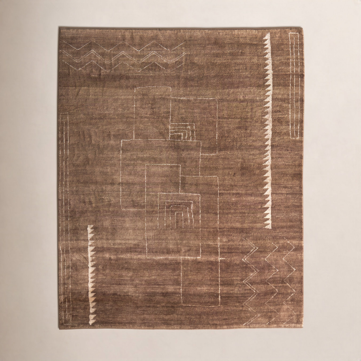 Monaco Brown Hand-Knotted Abstract Rug, Rectangle 5'6" x 8'6"