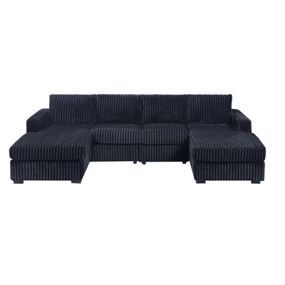 Black Finish 3Pc U-Shaped Sectional Set Cushion Back Armless Chairs Right Arm And Left Arm Chaise Primary Living Room Comfortable For 4 People