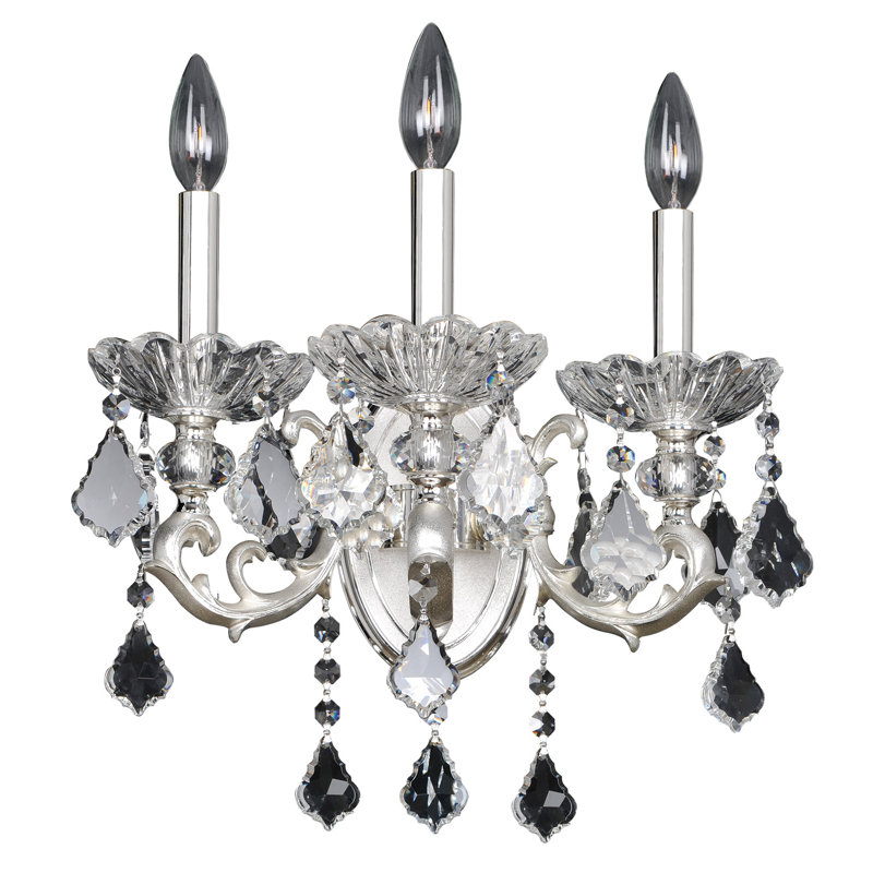 Applique murale à bougie 3 lumières Praetorius, Éléments transparents Swarovski, Argent 2 tons