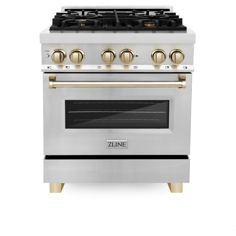 ZLINE Autograph 30" Legacy Dual Fuel Range w/ 4 Burners, Polished Gold