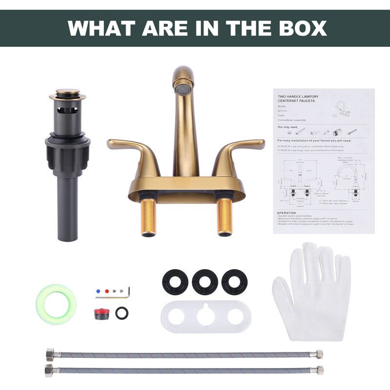 Centerset 2-handle Bathroom Faucet with Drain Assembly, Gold
