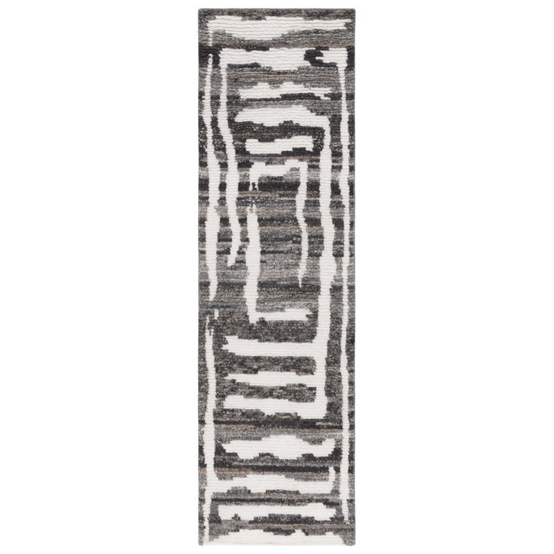 Tapis abstrait en laine noué à la main Kass, Tapis de couloir 2 pi 3 po x 8 pi