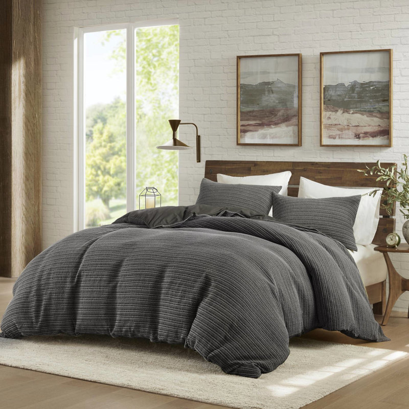 Housse de couette très grand / très grand 3 pièces avec texture gaufrée - différentes couleurs pour un look spécial, confort en coton confortable, douceur pré-lavée à la pierre, fermeture à bouton sécuritaire, qualité de sommeil toutes saisons 3 pièces naturellement