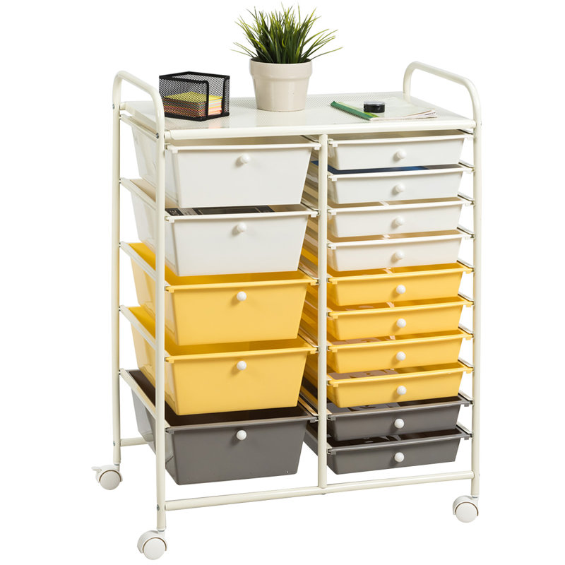 Hallam 15 Drawer Storage Drawer, White, White/Yellow/Grey