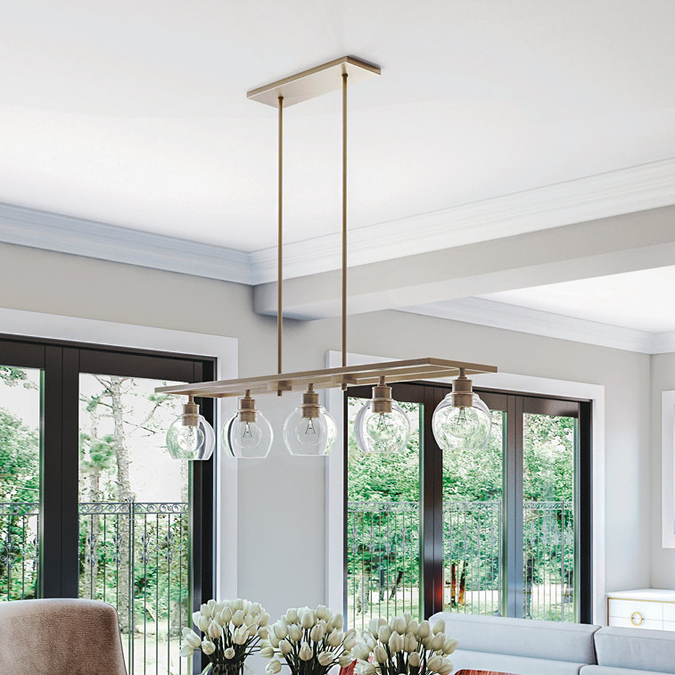 Mid-Century 5 - Light Kitchen Island Pendant, Aged Brass