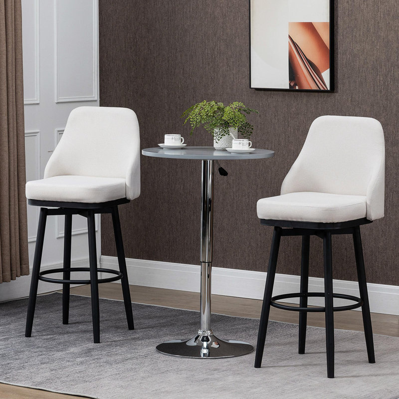 Ensemble de 2 tabourets de bar, tabourets de bar pivotants à 360 ° modernes, chaises de cuisine rembourrées d'une hauteur de siège de 29,5 pouces avec pieds et repose-pieds en acier, blanc crème