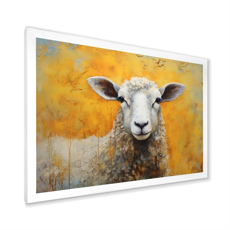 Encaustique jaune et mouton beige I - impression, H 24 po x l 32 po x P 1 po, Cadre simple blanc