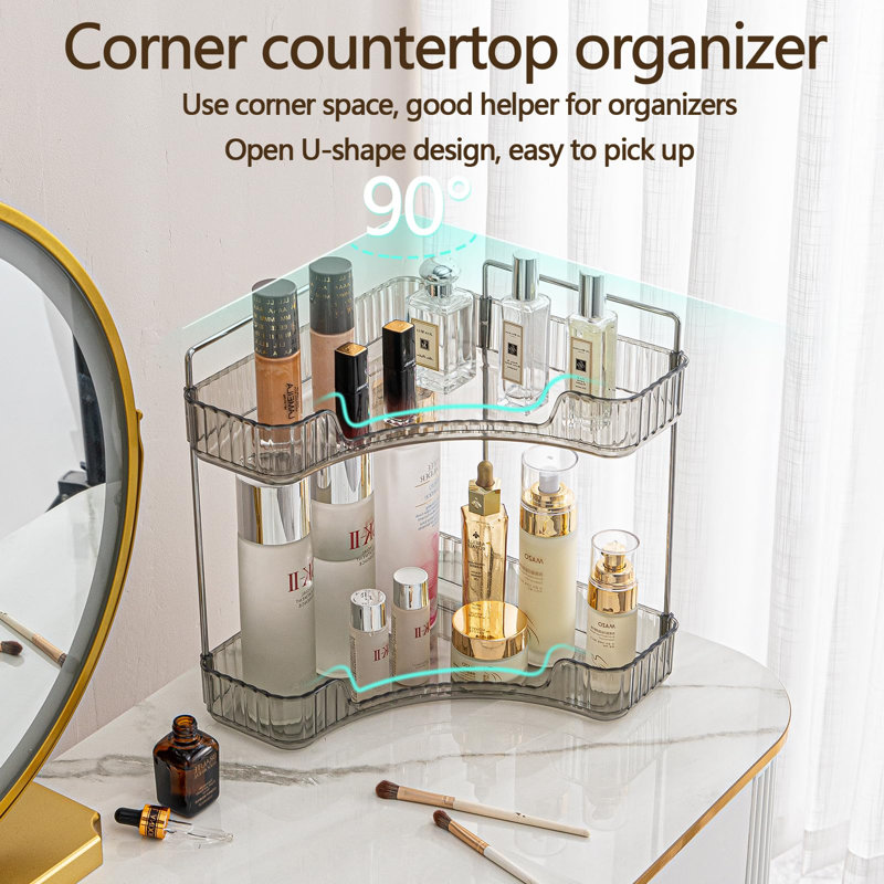 2-Tier Corner Bathroom Organizer - Space-Saving Plastic Shelf, Triangular Design, 11'' X 13'' X 6.5'', For Shower, Vanity, And Countertops