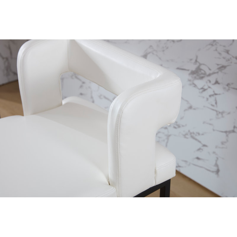 26’’ Upholstered Faux Leather Hollow Back Counter Stool With Metal Frame, Modern Round Arms Counter Height Bar Stool For Kitchen Island/Dining Room/Home Pub