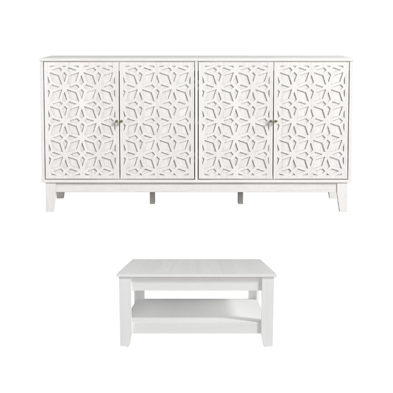 Ensemble de salon moderne avec buffet Weddel Basilico, Perle chêne blanc