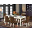 Ensemble de salle à manger 5 pièces comprenant une table de salle à manger rectangulaire avec feuille papillon et 4 chaises Parson en tissu brun, lin blanc 42 po x 78 po-50189745-50189746-116696978
