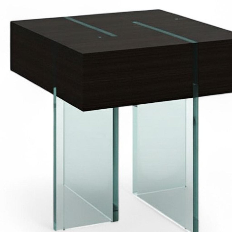 Table de bout carrée 22 "en bois et verre transparent noir et transparent