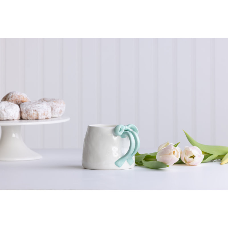 Ceramic Mint Bow Coffee Mug, Green, Ceramic, Table, Kitchen, Easter, Drinkware