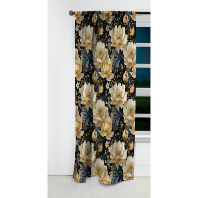 Luxueux motif floral doré et gris I - Rideau floral - Rideau occultant en velours - 1 panneau