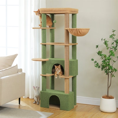 Arbre à chat 68 po pour grands chats, 20 lb, tour haute et robuste pour grands chats d'intérieur avec perchoir très grand [21 po x 17 po], 2 grands condos, poteau à griffer et hamac confortable
