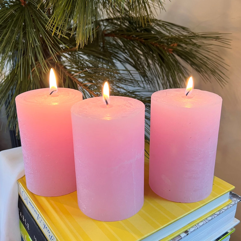 3 Piece Pillar Candle Set, Pale Pink
