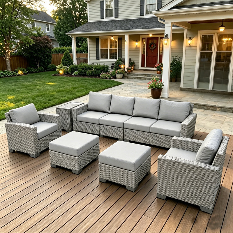 Ensemble de conversation de patio pour 9 personnes avec table d'appoint avec rangement pour seau à glace , Gris
