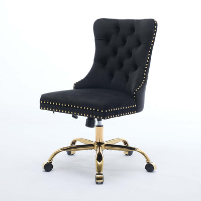 Furniture Office Chair,Modern Velvet Upholstered Tufted Button Home Office Chair with Golden Metal Base,Adjustable Desk Chair Swivel Office Chair 