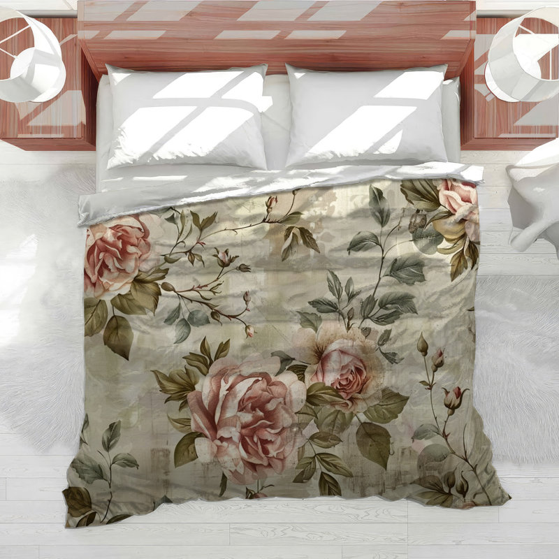 Roses And Leaves Microfiber Duvet Cover, King Duvet Cover