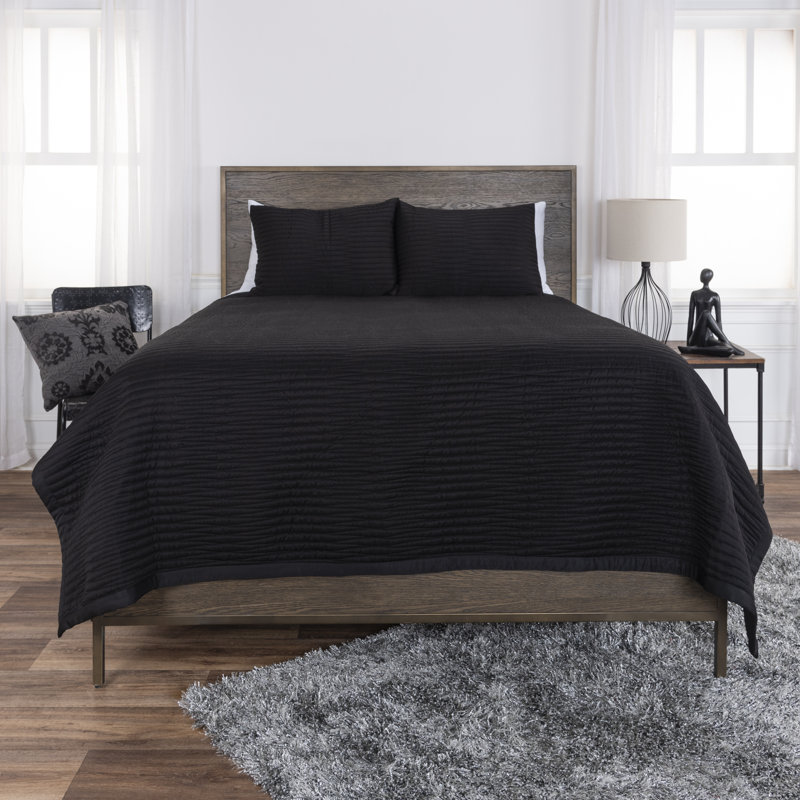 Ensemble de courtepointe réversible 100% polyester 3 pièces , Grand, Noir