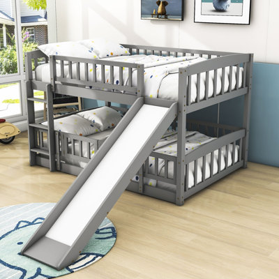 Full Over Full Wood Bunk Bed With Slide And Fence by Harriet Bee