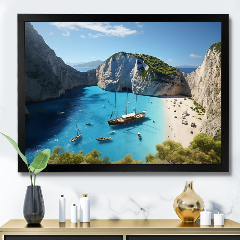 Plage Navagio Zakynthos III - impression, H 16 po x l 32 po x P 1 po, Cadre simple noir