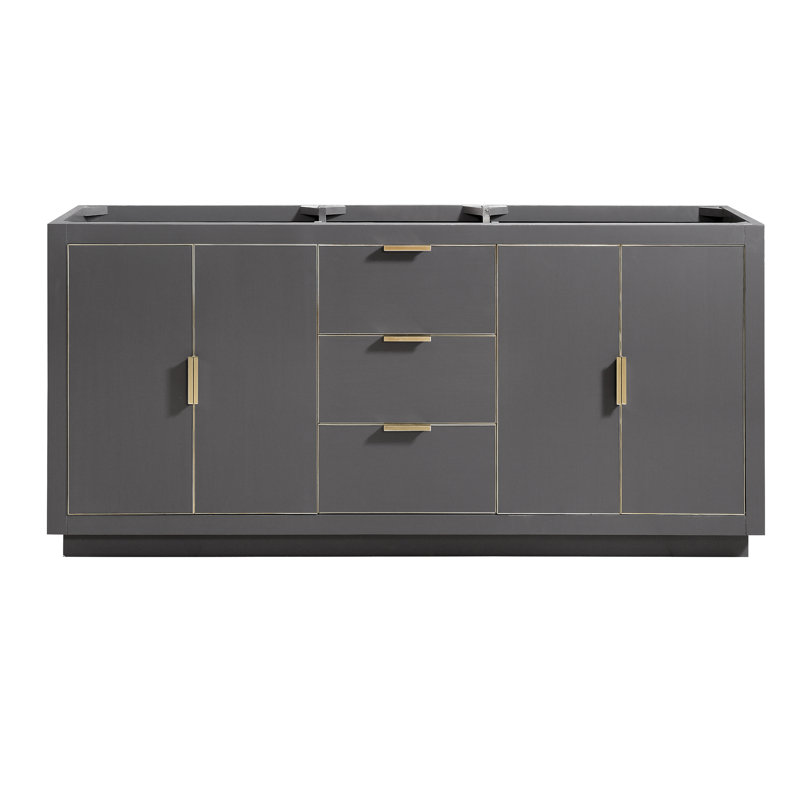 Austen 72'' W Double Bathroom Vanity Base, Twilight Gray/Matte Gold