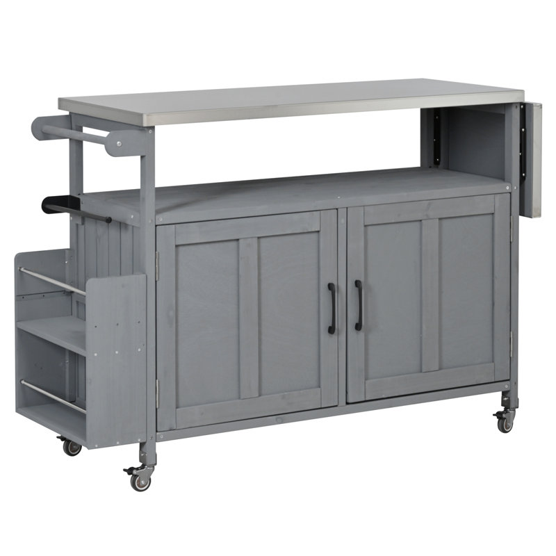 Portable Outdoor Cooking Island with Lockable Wheels, Grey