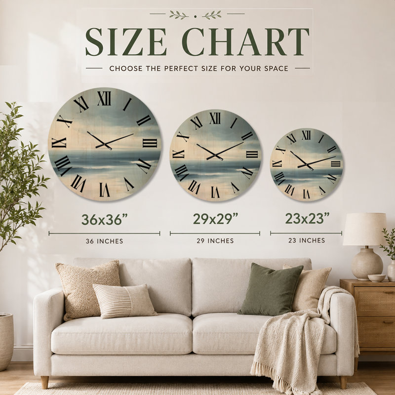 Horloge murale ronde à motif de vagues côtières, imprimée sur bois, Très grand