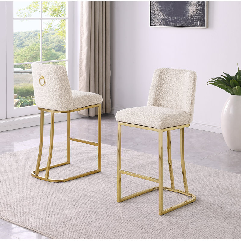 Tabourets de bar et de comptoir en tissu bouclé Teddy avec base, Tabouret de comptoir (siège d'une hauteur de 27 p