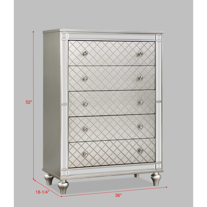 Commode de chambre à coucher 1 tiroir 5 pièces Glam