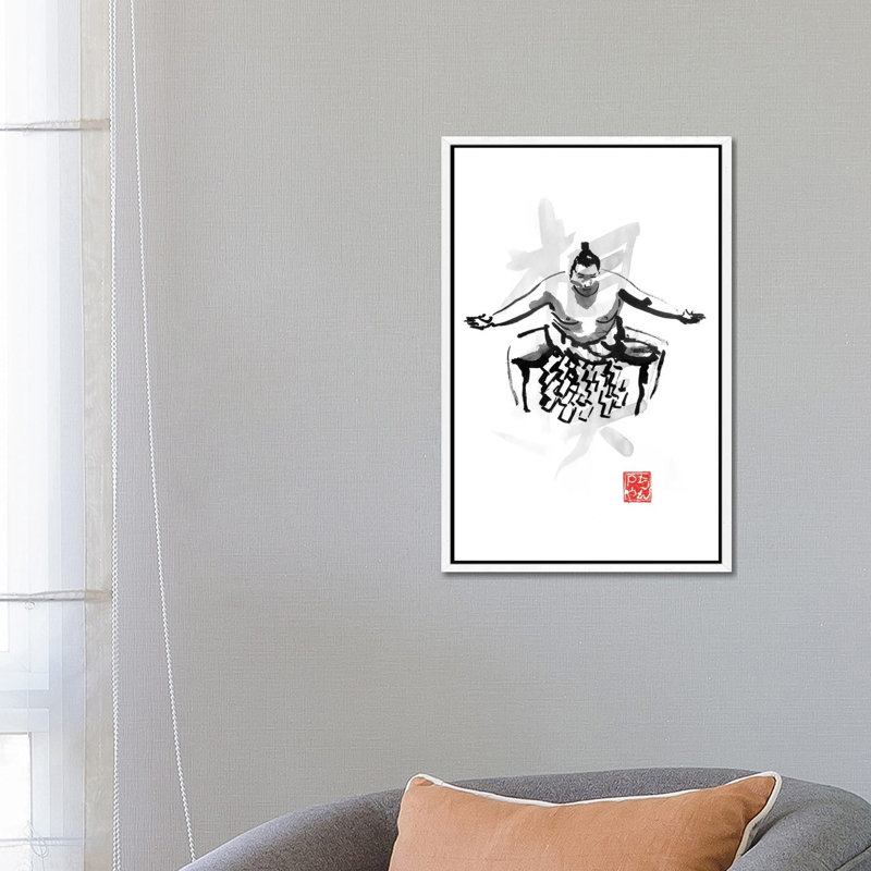 Sumo by Péchane - Painting on Canvas, 66.04 cm H x 45.72 cm W, White Framed